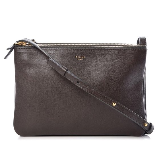Celine Trio Goatskin Army Olive Green Phoebe Philo Small Crossbody Hand Bag EUC - Picture 1 of 15